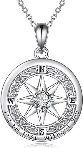 925 Sterling Silver Compass Pendant Necklace Travel Amulet Jewelry Gift