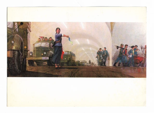 Orig.  Chinese Militia Girl Air-raid Shelter China Culture Revolution Art Sheet