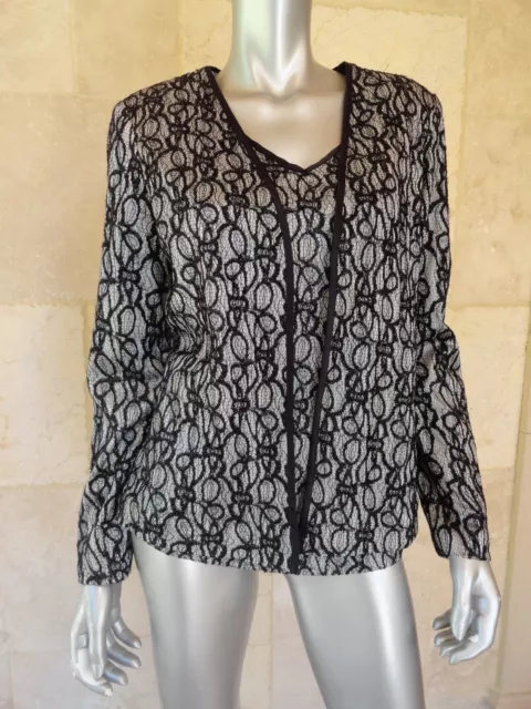 Nipon Boutique Black Lace Overlay Long Sleeves 2 Pc Twinset Top Jacket Sz 10 NWT