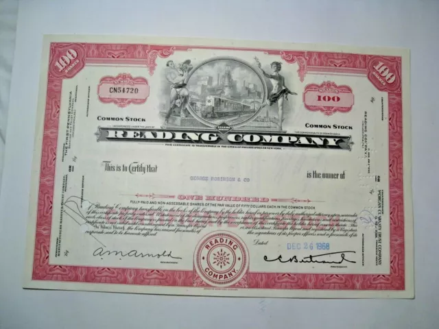 1968 READING Company Stock Certificate