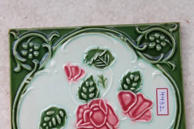 Vintage Tile Art Nouveau Majolica Pink Flower Design Architecture Tile Nh4432 2