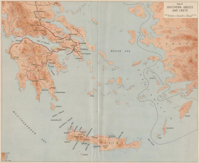 OPERATION MARITA 1941. Southern Greece and Crete. World War 2 1956 old map