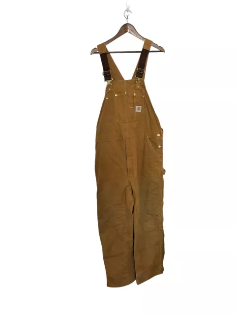 Vintage Carhartt Mens 44×30 R02 BRN Bib Overalls Double Knee Duck Canvas Quilted
