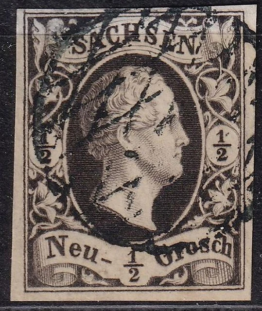 Sachsen MiNr  3 a Vollgitterstempel vollrandig