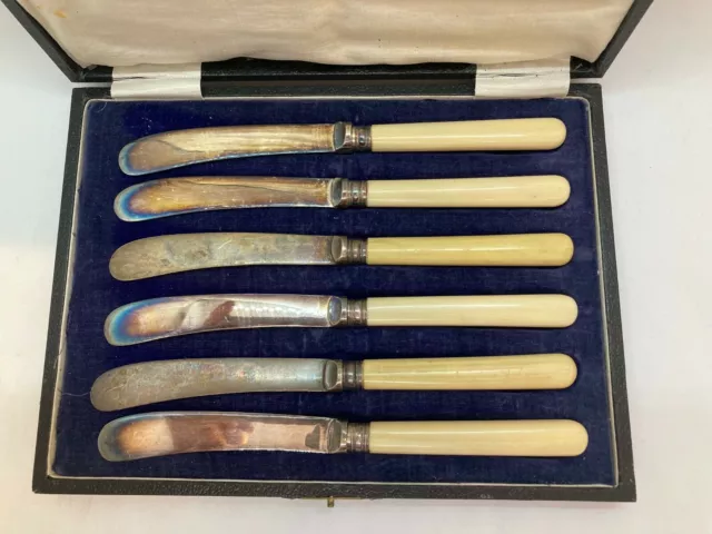 Antik Brotmesser Bakelit Bein 6er Set Frühstück Messer ART DECO England 1930 2