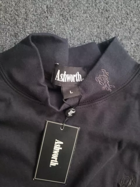 Ladies Ashworth Front Logo Mock Neck Long Sleeve Sweater Shirt Solid Black Large 2