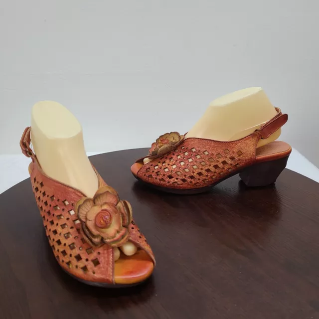 L Artisti Lovella Slingback Sandal Women EU 41 US 9.5/10 Brown Leather Peep Toe