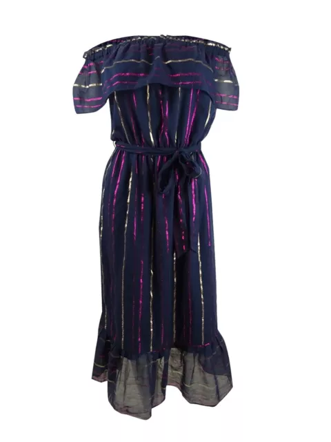 Maison Jules Women's Off-The-Shoulder Metallic Striped Dress