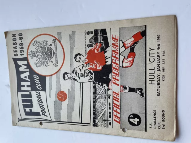 Football Programme Fulham v Hull City  9 January 1960