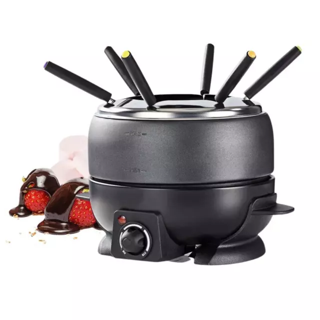 2.3L Electric Non Stick Fondue Set & 6 Forks Cheese Chocolate Melter Melting Pot