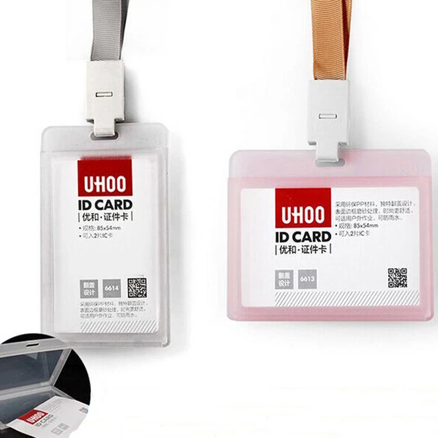 Hard Plastic ID Card Holder Badge Horizontal Transparent Business Working C ❥