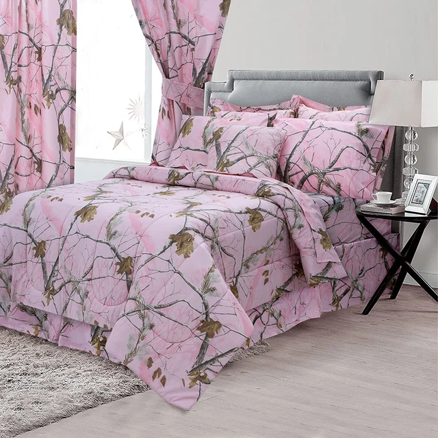 Realtree AP Pink Comforter Set 4 PC Camo Luxury Bedding Full Queen Twin Size