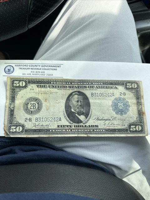 $50 bill from 1914 currency us paper money in mint condition