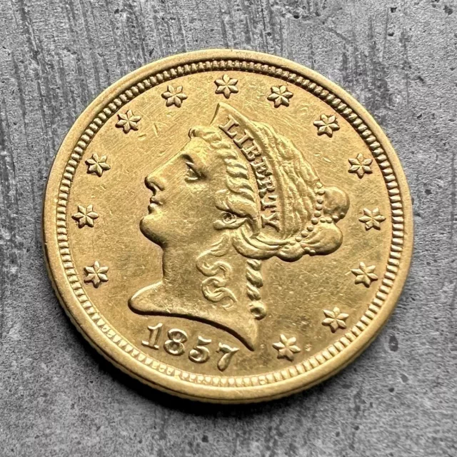 1857 S Gold $2.5 Dollar Liberty Head Quarter Eagle coin