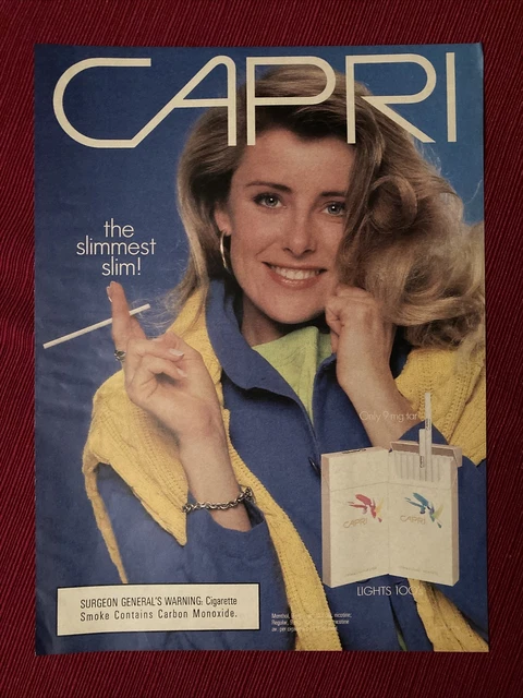 capri slim cigarettes Menthol Indigo 100 Box 1988 CAPRI CIGARETTE Print Ad,