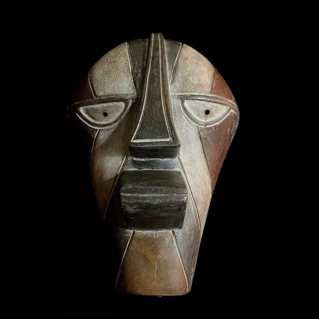 African Face Mask Wood Hand Carved Old Tribal Mask Face Songye Antiques-G1018