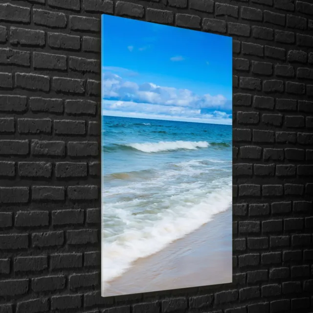 Wandbilder Glasbilder XXL 70x140 Ostseeküste Strand Meer Wellen Wasser Sand
