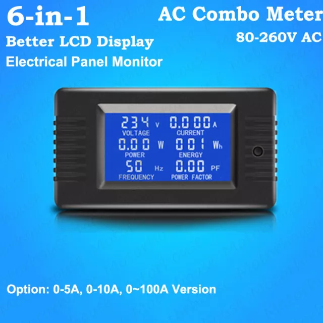 LCD 5A~100A AC Combo Meter Ammeter Volt Amp Power Kwh Watt Freq Tester Monitor