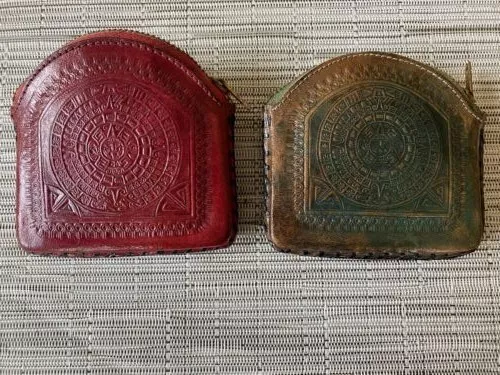 2 Vintage 1956 Leather Mexican Coin Purse Wallet Coin Pouch Hand Tooled Mexico