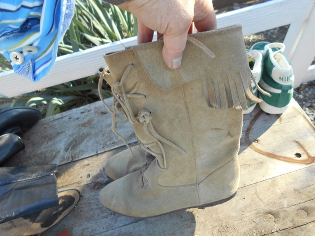 Bottes En Daim Beige Taille 38 - Style Indienne/Hippie, Talon Bas, Occasion Bon État (Prix Canon !)