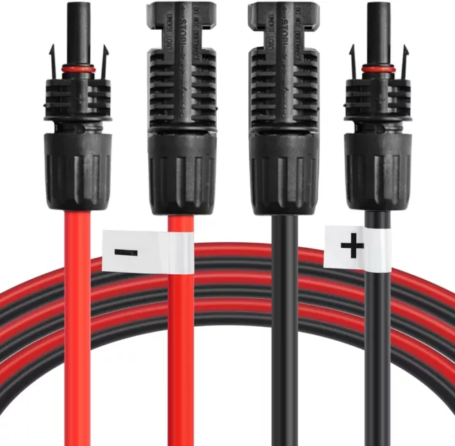 1 Pair 10-12AWG Black&Red Solar Panel Extension Cable with Female+Male Connector