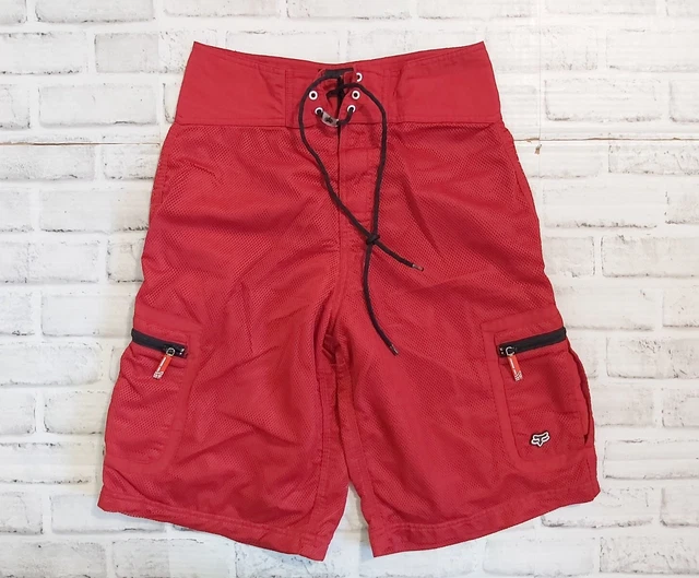 FOX RACING CARGO Red Board Shorts Size 28 Drawstring Pockets Mesh Beach Swimwear