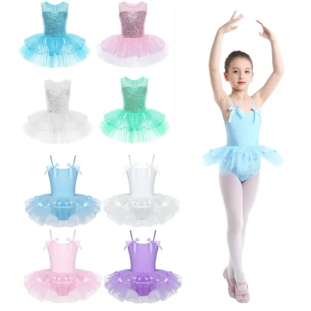 Kids Girls Ballet Dance Mesh Skirt Ballerina Leotard Tutu Dress Stage Dancewear