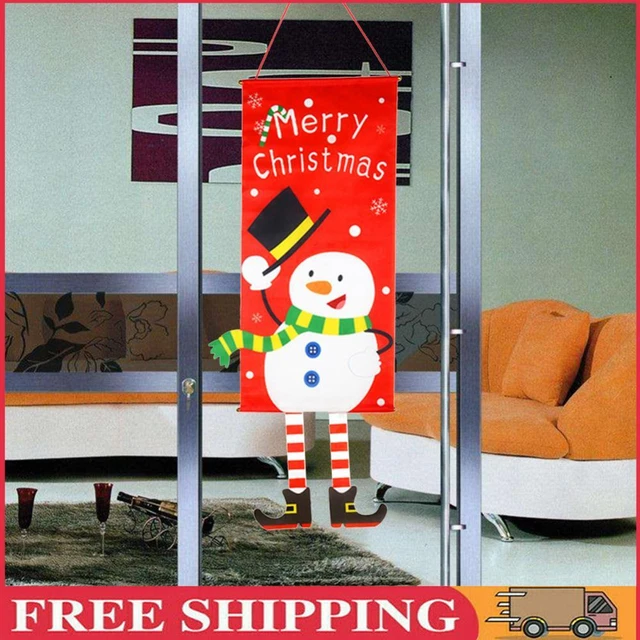 Striscione Porta 'Merry Christmas' A Quadri Rosso E Nero - Decorazione Natalizia Per Esterno, 180x30 Cm