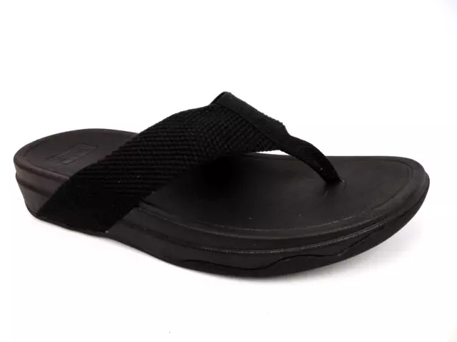 FitFlop Surfa Sandals Thong Toe Post Wedge Black Fabric Slip On Womens Size 11.0