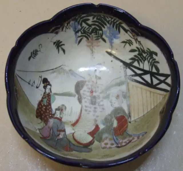 Antique Japanese Satsuma Bowl geisha nippon oriental hand painted japan collect