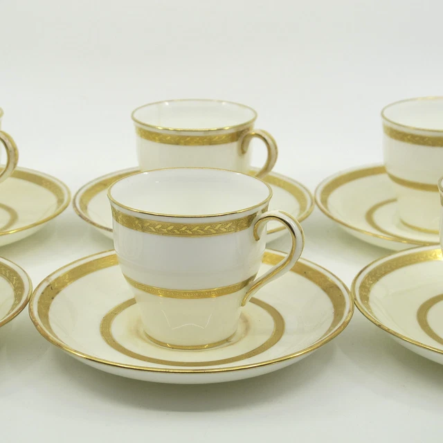 G8338 by MINTON for TIFFANY Gold Encrusted 6 Demitasse Cups & Saucers Set FLAWS 3