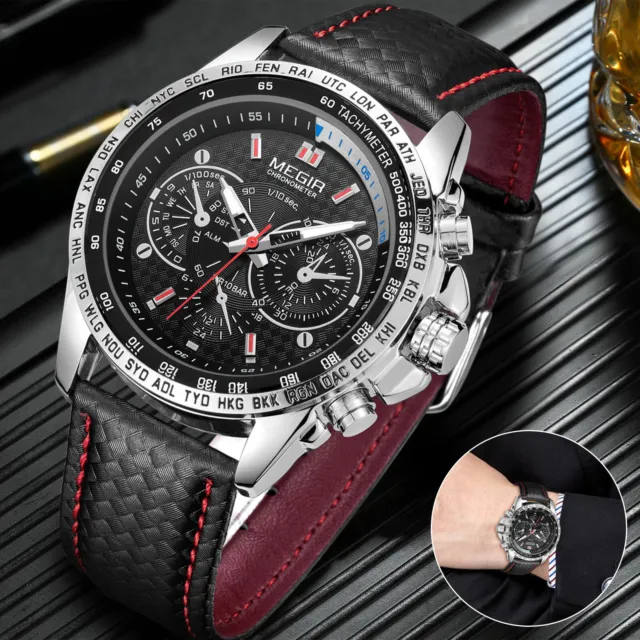 MEGIR Men's Stainless Steel Analog Waterproof Sports Quartz Military Wrist Watch