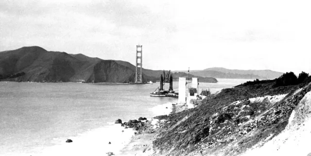 c.1935 SAN FRANCISCO GOLDEN GATE BRIDGE UNDER CONSTRUCTION MARIN TOWER~NEGATIVE