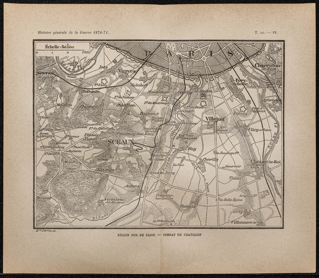 1898ca - Bataille de Châtillon - Carte guerre 1870 - Sud de Paris