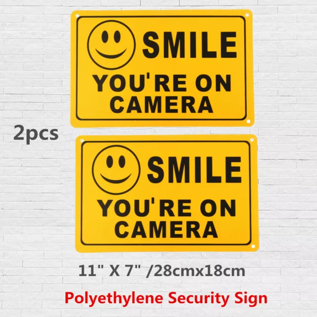 2x SMILE YOU'RE ON CAMERA Alarm Warning Security Sign CCTV Video Surveillance