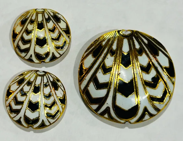 Lot of 3 Chinese Large Enamel Cloisonné Shell Tabular Beads Pendants Circular