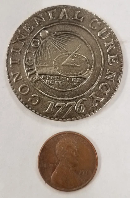 1776 Continental Currency Fugio Dollar U.S. Coin We Are One Pewter Rough Seamed 1776 Continental Currency Fugio Dollar U.S. Coin We Are One Pewter Rough Seamed