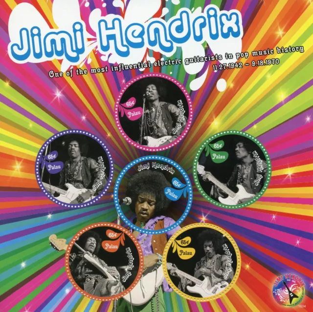 Estampillas de celebridades Palau 2016 montadas sin montar o nunca montada Jimi Hendrix 6v M/S II estrellas de rock