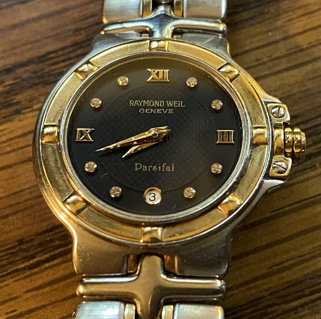 ELEGANT ~"RAYMOND WEILl"~BLACK DIAMOND DIAL~2 TONE~DRESS WATCH ELEGANT ~"RAYMOND WEILl"~BLACK DIAMOND DIAL~2 TONE~DRESS WATCH