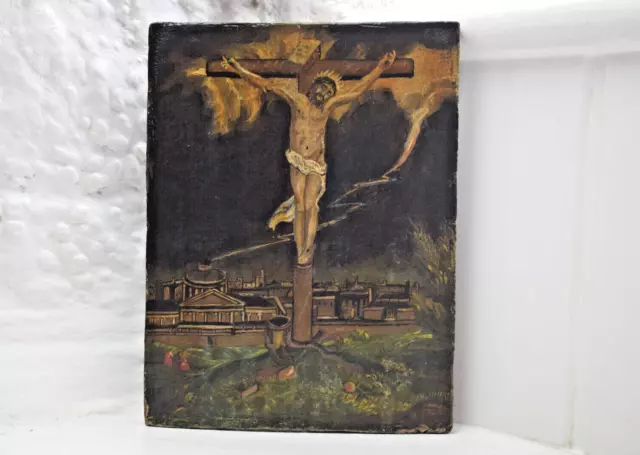 Early 18th Century Ecclesiastical Icon, Christ on the Cross, Oil on Panel. 2