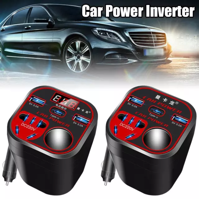 Car Power Inverter 24V/12V Led Display 3 USB Ports T Lighter H Cigarette + I5Q7