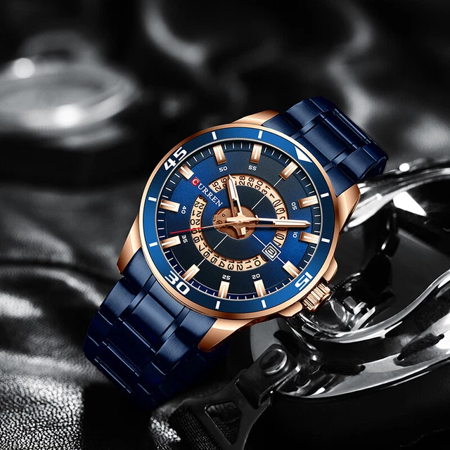 Orologio Da Polso Curren 8359 Uomo Analogico Quarzo Luxury Blu Oro lac
