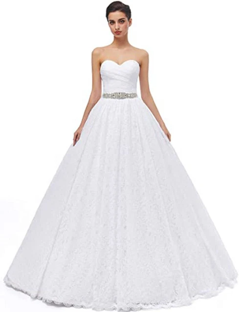 Likedpage Womens Sweetheart Ball Gown Lace Bridal Wedding Dresses (US18W, White)
