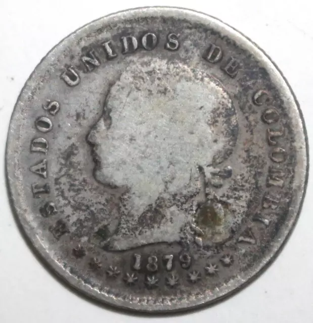 Colombian 10 Centavos Coin 1879 Bogota KM# 175.1 Colombia Silver .835 Ten 2