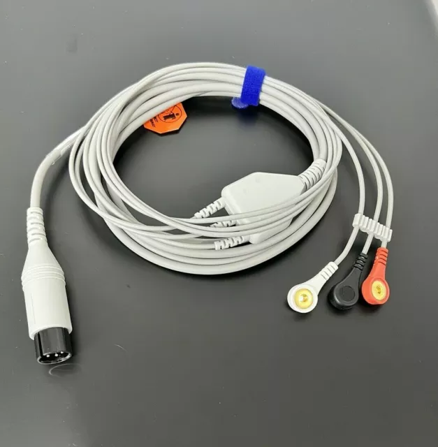 Welch Allyn ECG Cable 6 Pin 3 Leads Snap AHA Compatible - Same Day Shipping