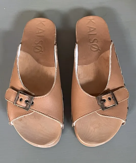 Kalso Serenity Negative Heel Sandal Slide Womens 7.5 Cognac Tan Leather NIB
