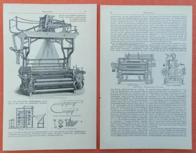 Webstühle Webstuhl  Gaze Weber Holzstich von 1897