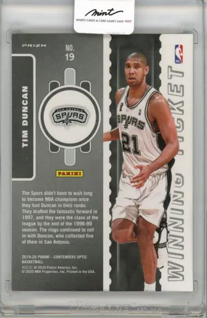 2019-20 Panini Contenders Optic Tim Duncan Winning Tickets Red Cracked Ice 2