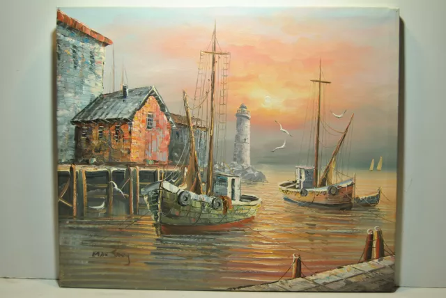 Painting Marine Edge Sea Ocean Port Boat Of Peach Sailboat Max Savy