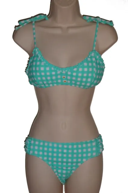 The Bikini Lab blue check bralette bikini size M swimsuit 2 piece set new